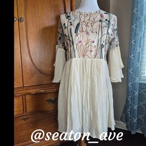 Floral Embroidered Cream Dress